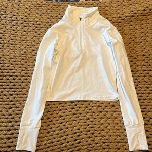 Paragon Fitness, White half zip long sleeve crop top with thumb holes, medium